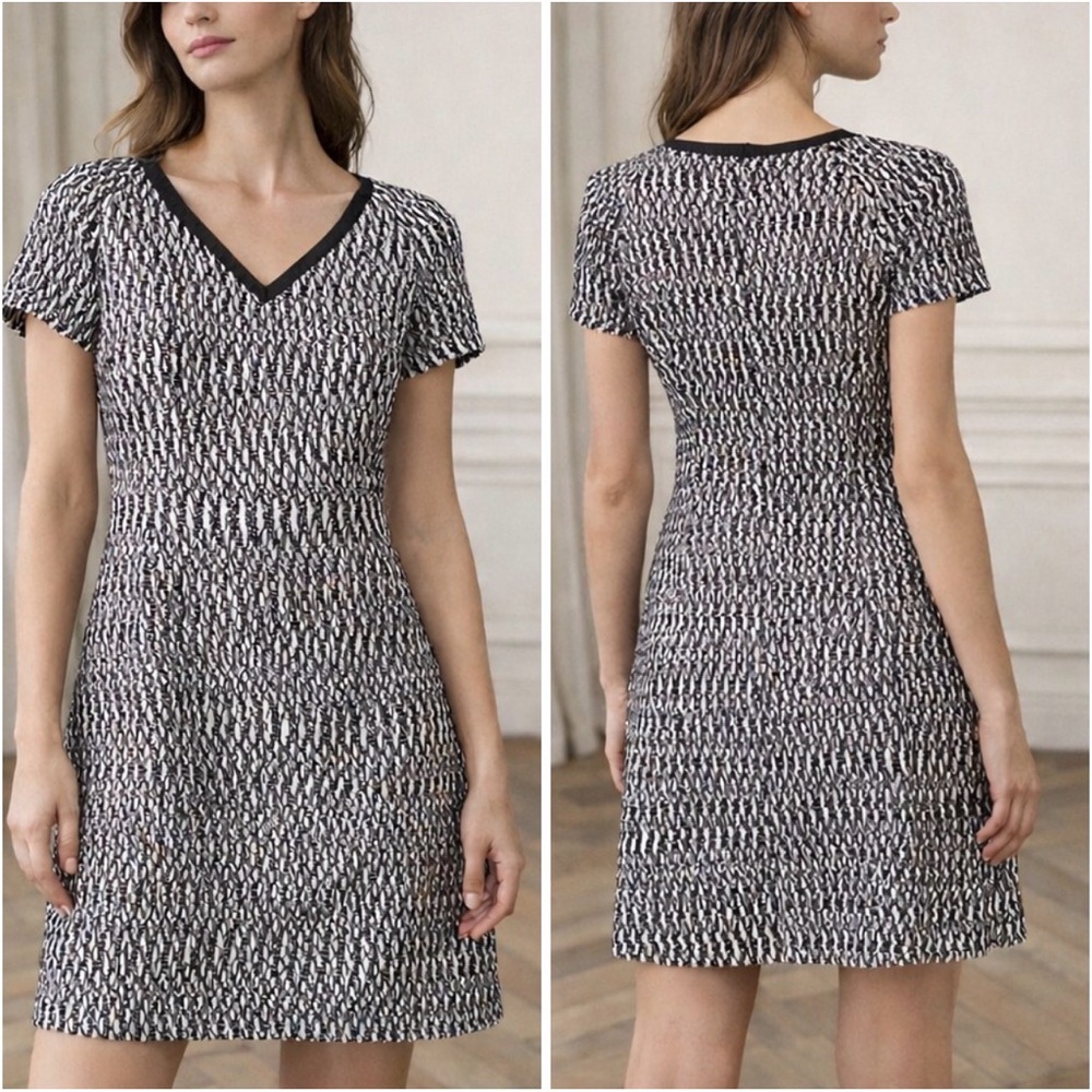 Tory Burch Marbled Tweed Preppy Academia V-Neck Mini Dress